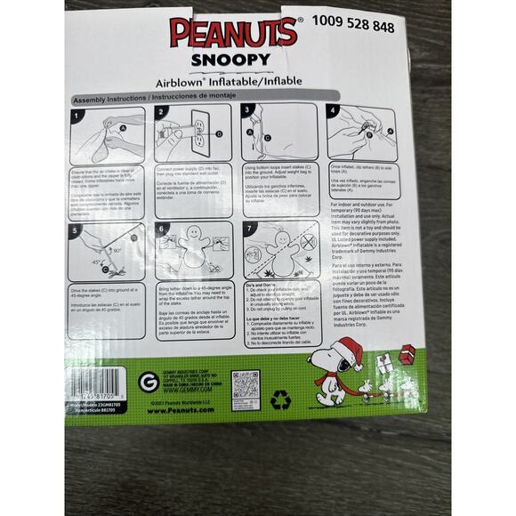 Snoopy Peanuts Christmas Self Inflatable 3.5' Tall LED Gemmy Santa Toy Sack - Picture 5 of 6